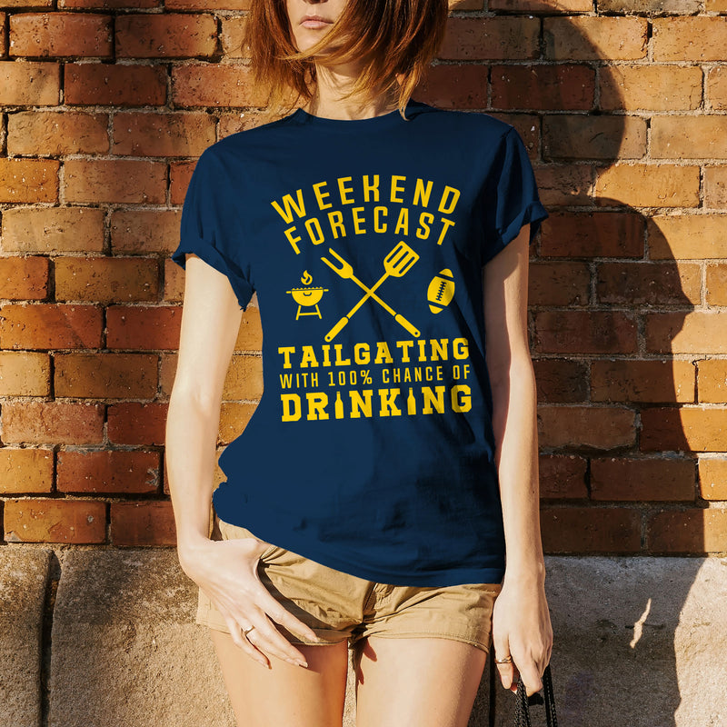 Weekend Forecast Tailgating With a Chance of Drinking: Funny Humor Football - Adult Cotton T Shirt - Navy