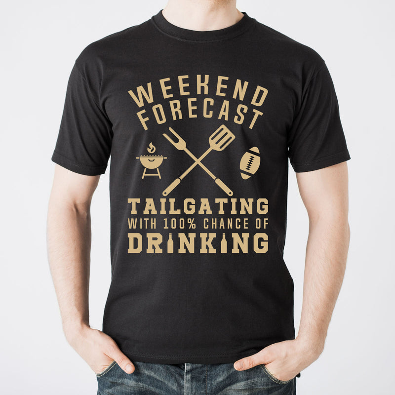 Weekend Forecast Tailgating With a Chance of Drinking: Funny Humor Football - Adult Cotton T Shirt - Black