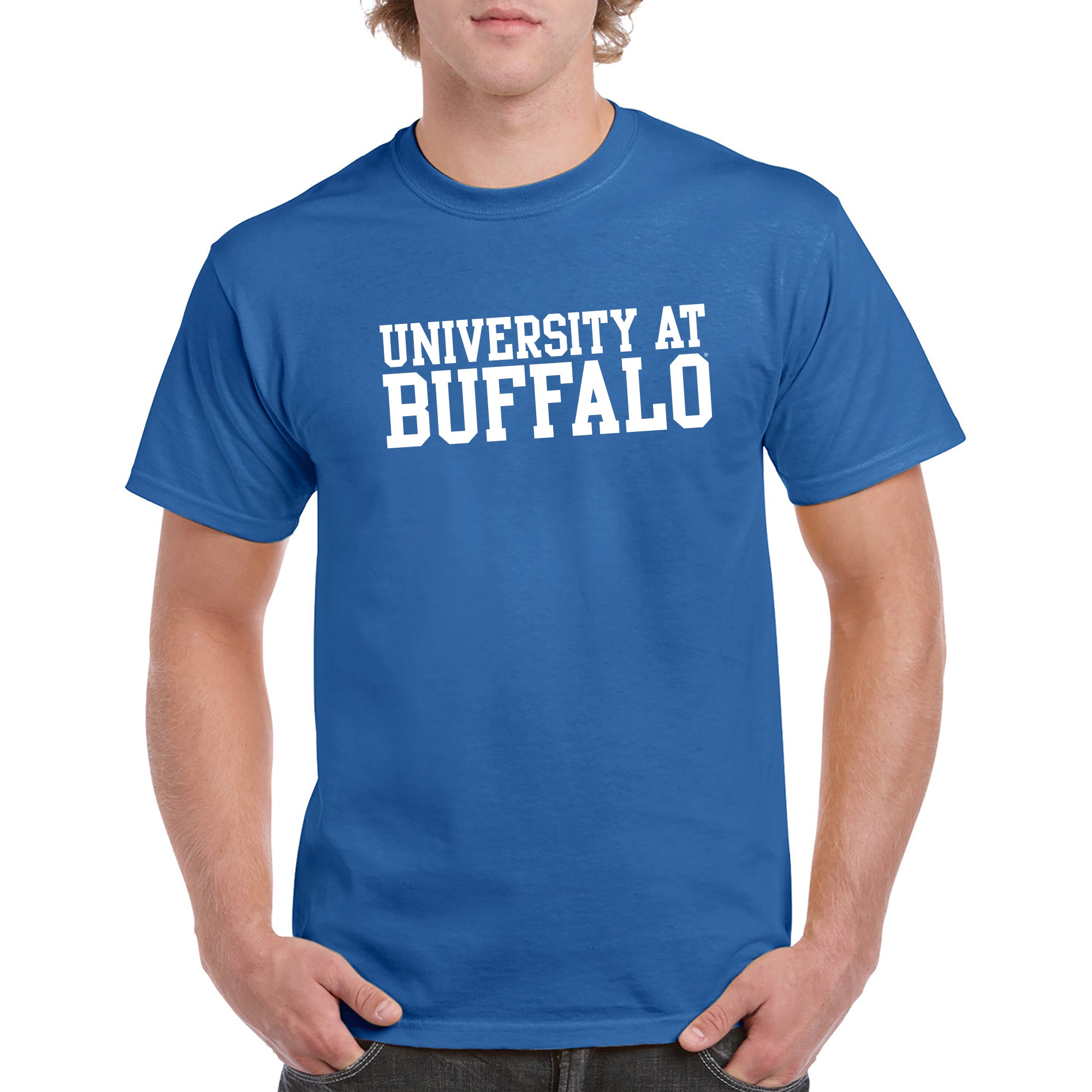 university at buffalo gear University at Buffalo Bulls Basic Block Short Sleeve T-Shirt in Blue | Size: XL