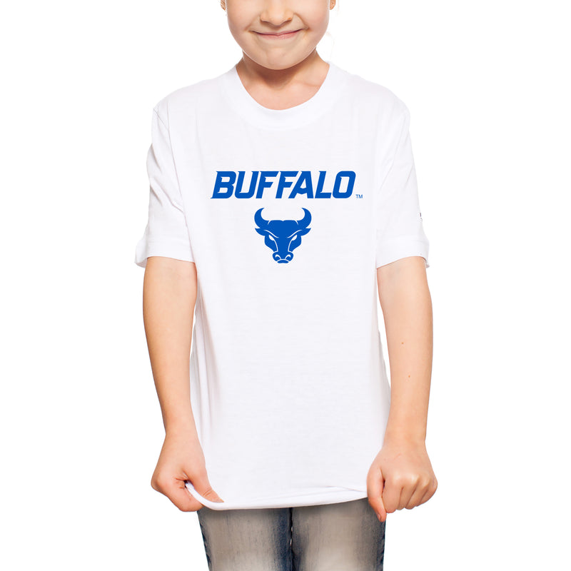 University at Buffalo Bulls Primary Logo Youth Short Sleeve T Shirt - White
