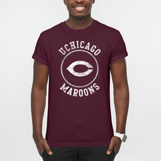 University of Chicago Maroons Distressed Circle Logo Basic Cotton Short Sleeve T Shirt - Maroon