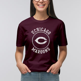 University of Chicago Maroons Distressed Circle Logo Basic Cotton Short Sleeve T Shirt - Maroon