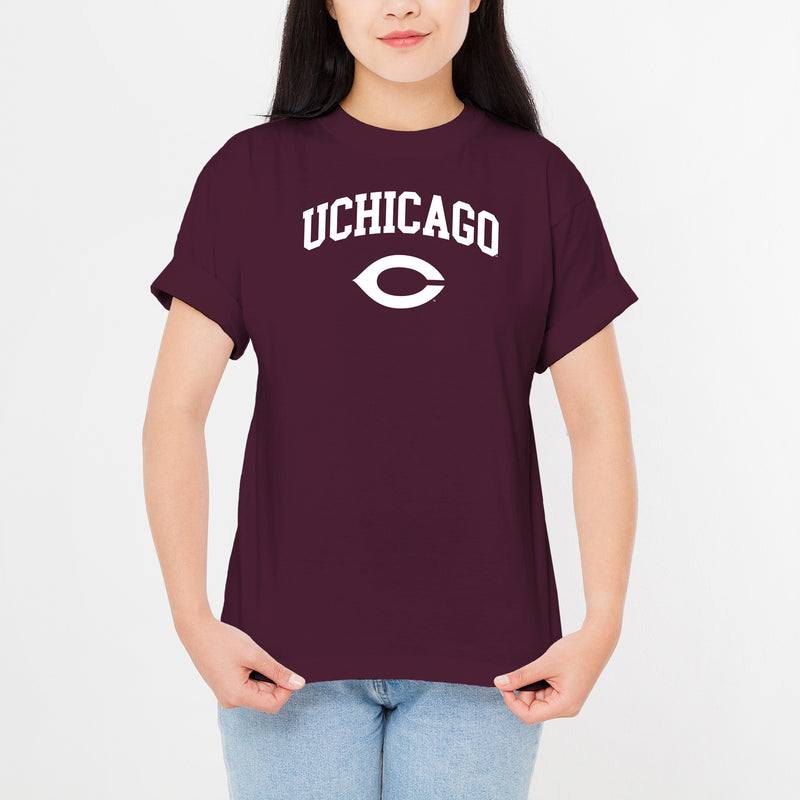 University of Chicago Maroons Arch Logo Short Sleeve T Shirt - Maroon