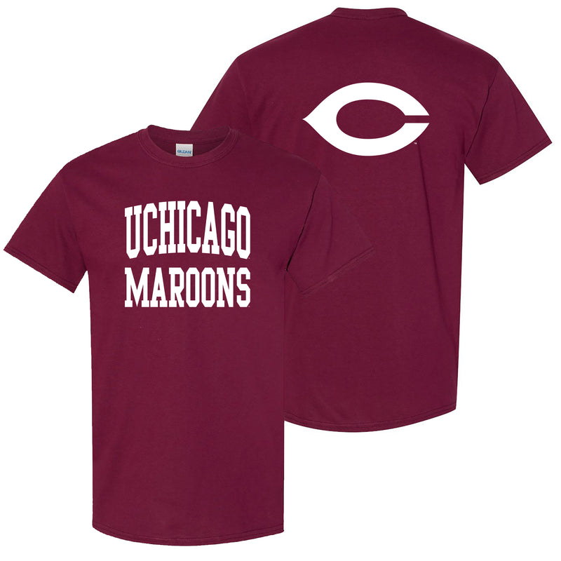 University of Chicago Maroons Front Back Print Short Sleeve T Shirt - Maroon