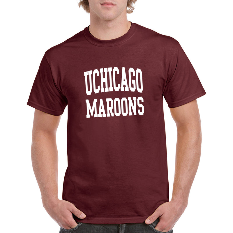 University of Chicago Maroons Front Back Print Short Sleeve T Shirt - Maroon
