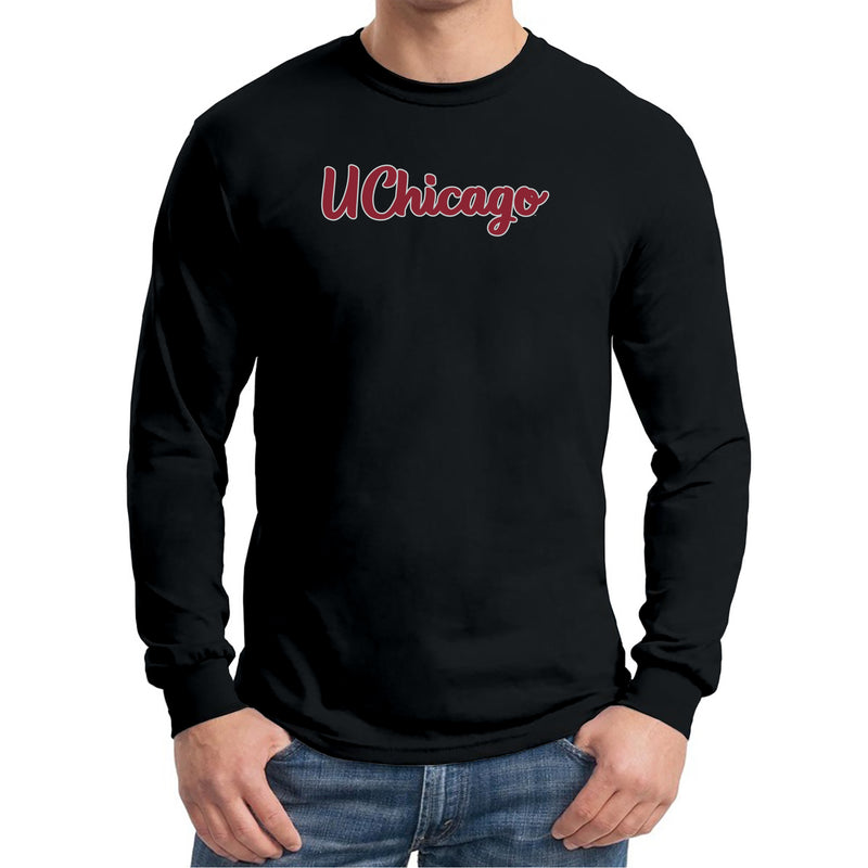 University of Chicago Maroons Basic Script Cotton Long Sleeve T Shirt - Black