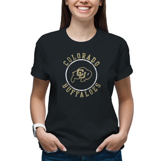 University of Colorado Buffaloes Distressed Circle Logo T Shirt - Black