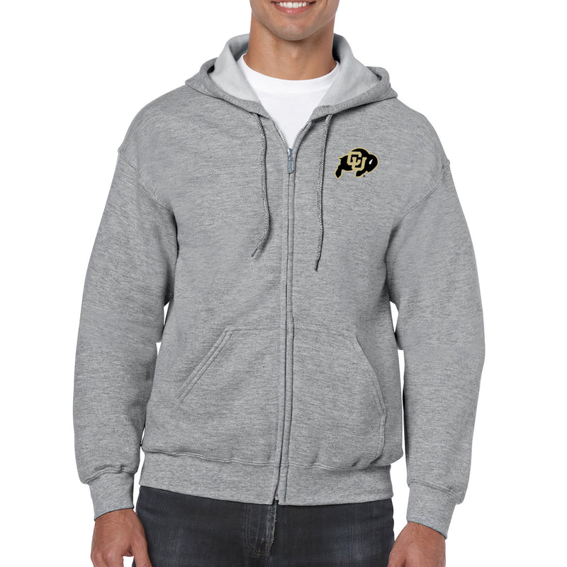 University of Colorado Buffaloes Primary Logo Left Chest Zip Hoodie - Sport Grey