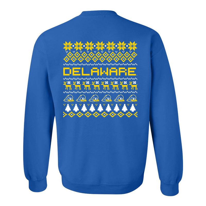 Delaware Blue Hens Holiday Ugly Sweater Crewneck Sweatshirt - Royal