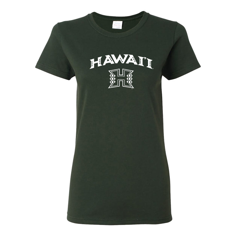 University of Hawaii Rainbow Warriors Arch Logo Cotton Womens T-Shirt - Forest