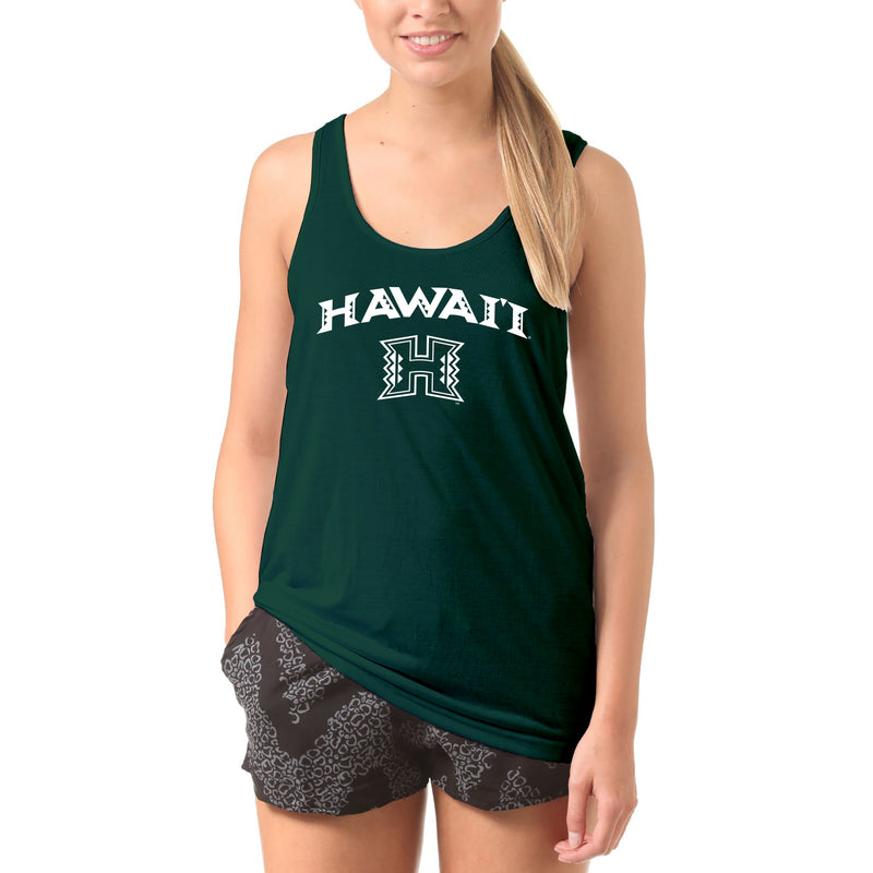 University of Hawaii Rainbow Warriors Arch Logo Cotton Tank Top - Forest