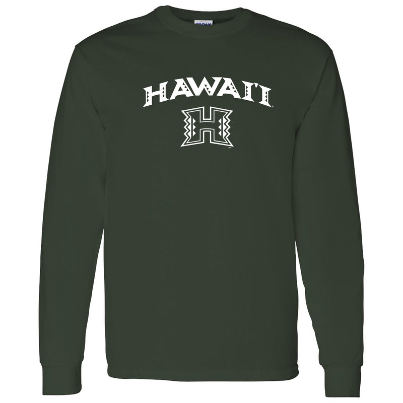 University of Hawaii Rainbow Warriors Arch Logo Cotton Long Sleeve T-Shirt - Forest