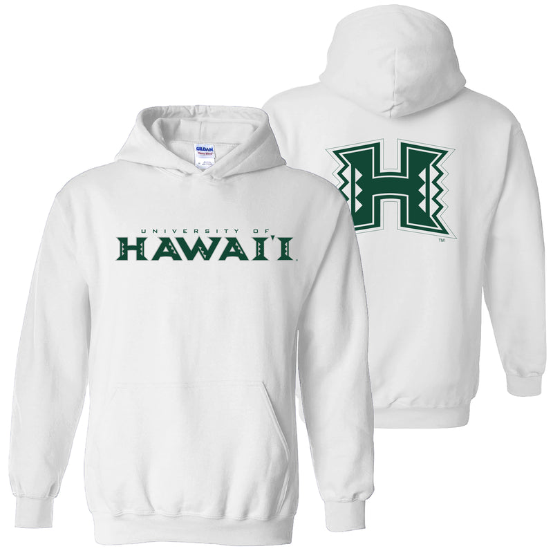University of Hawaii Rainbow Warriors Front and Back Print Cotton Hoodie - White