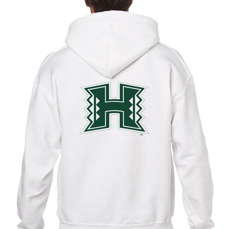 University of Hawaii Rainbow Warriors Front and Back Print Cotton Hoodie - White