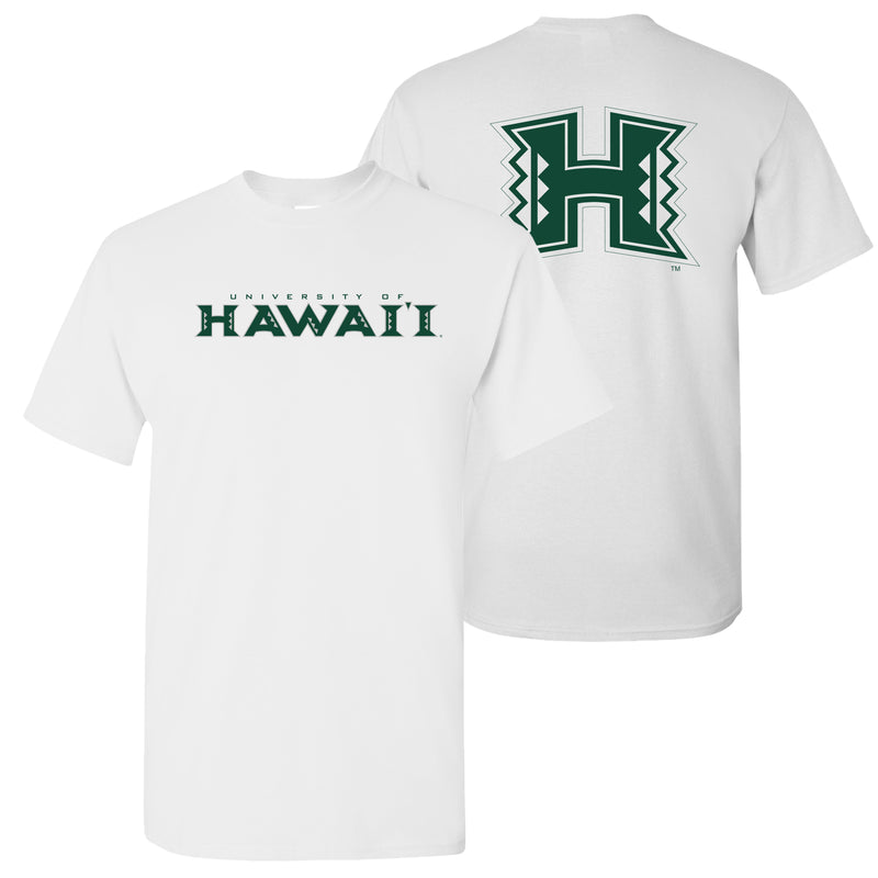 University of Hawaii Rainbow Warriors Front and Back Print Cotton T-Shirt - White