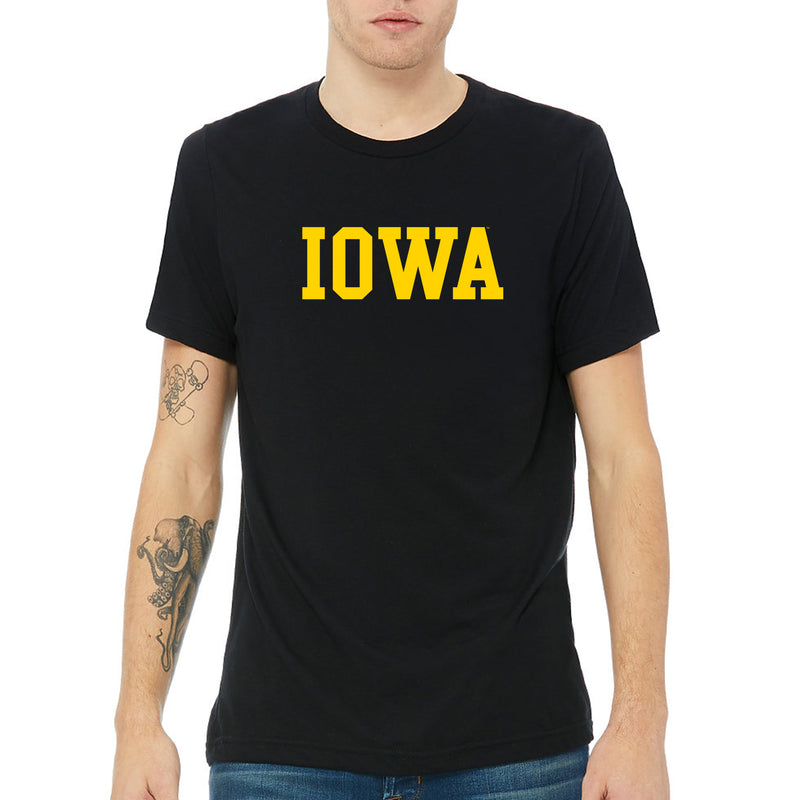 University of Iowa Hawkeyes Basic Block Canvas Triblend T Shirt - Solid Black Triblend