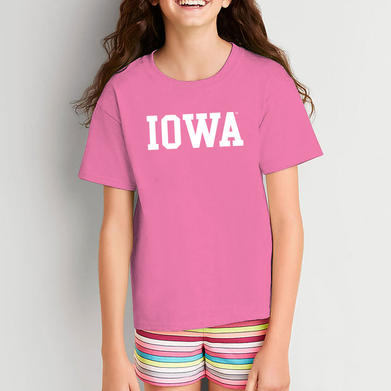 University of Iowa Hawkeyes Basic Block Cotton Youth Short Sleeve T Shirt - Azalea
