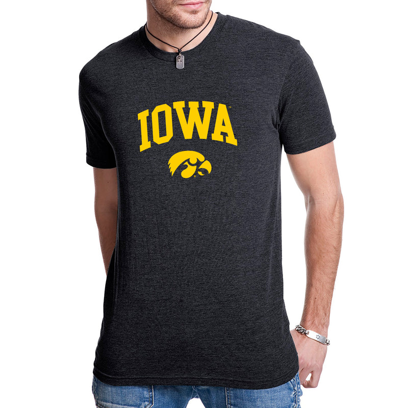 University of Iowa Hawkeyes Arch Logo Next Level Triblend Short Sleeve T Shirt- Vintage Black