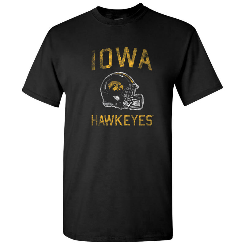 University of Iowa Hawkeyes Faded Football Helmet Basic Cotton Short Sleeve T Shirt - Black