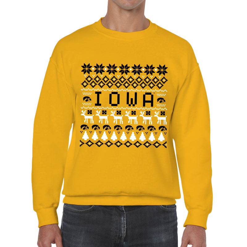 University of Iowa Hawkeyes Holiday Sweater Crewneck Sweatshirt - Gold