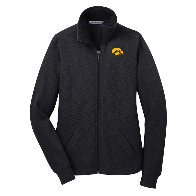 Iowa Hawkeyes Primary Logo Ladies Slub Fleece Full-Zip Jacket - Black