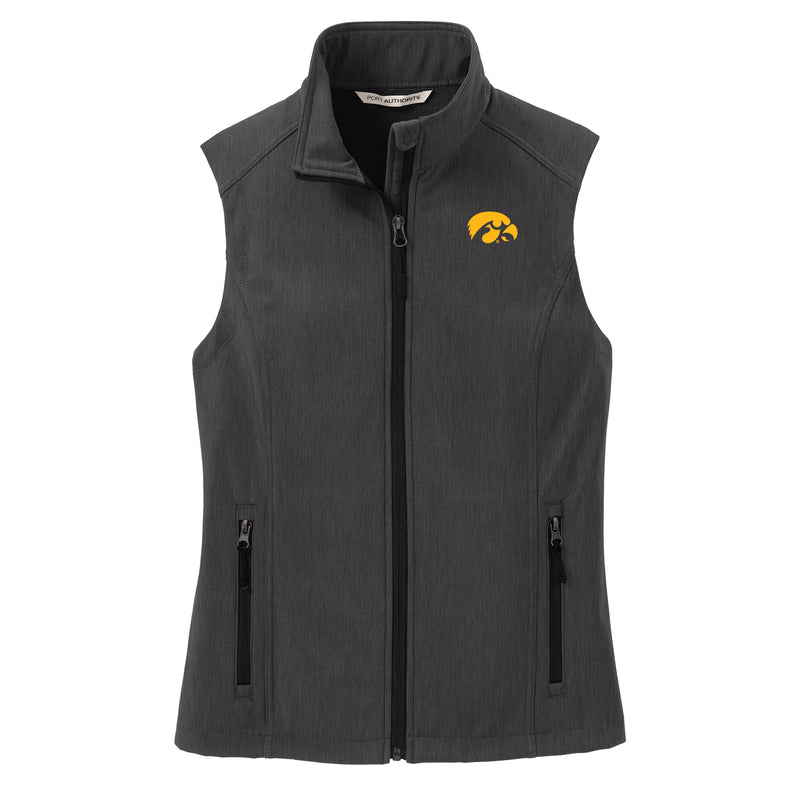 Iowa Hawkeyes Primary Logo Ladies Core Soft Shell Vest - Black Charcoal Heather