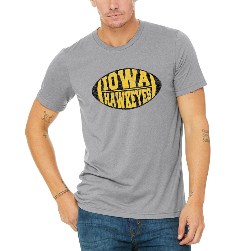 Iowa Faded Block Football Canvas Triblend T Shirt - Athletic Grey Triblend