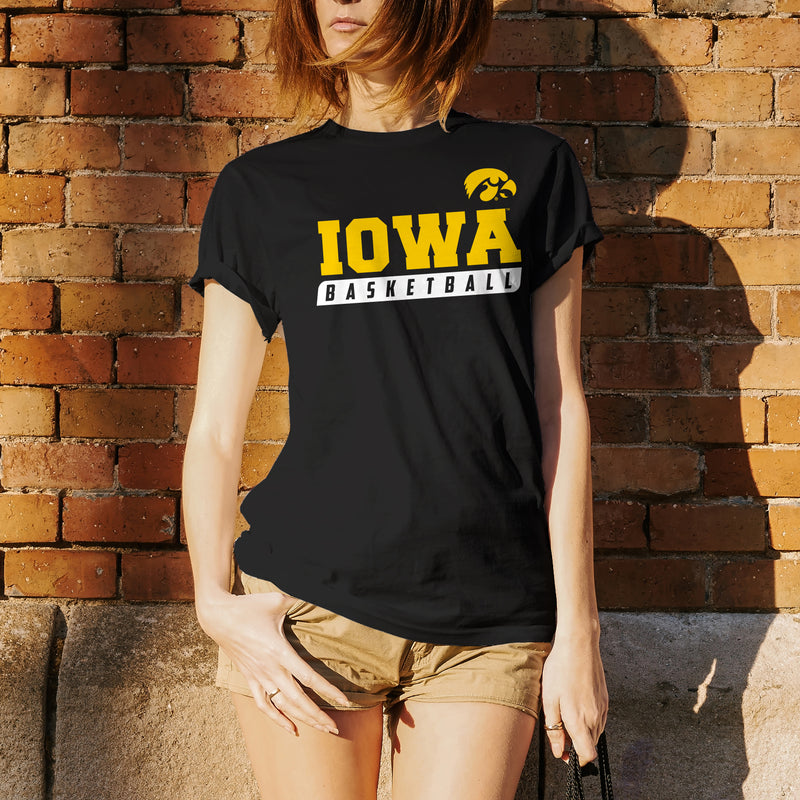 Basketball Slant Iowa Hawkeyes Basic Cotton Short Sleeve T-Shirt - Black