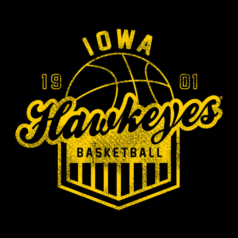 Basketball Shield Iowa Hawkeyes Basic Cotton Short Sleeve T-Shirt - Black