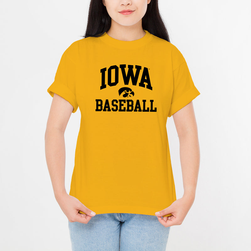 University of Iowa Hawkeyes Arch Logo Baseball Short Sleeve T Shirt - Gold