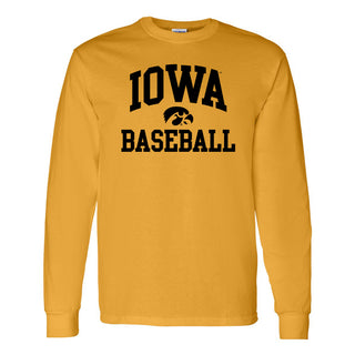 University of Iowa Hawkeyes Arch Logo Baseball Long Sleeve T Shirt- Gold