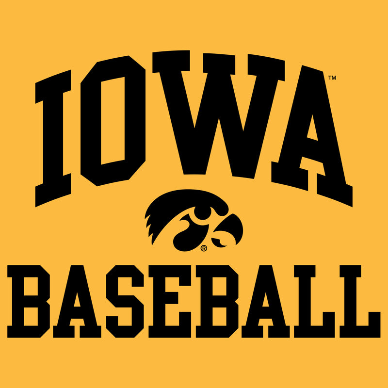 University of Iowa Hawkeyes Arch Logo Baseball Long Sleeve T Shirt- Gold