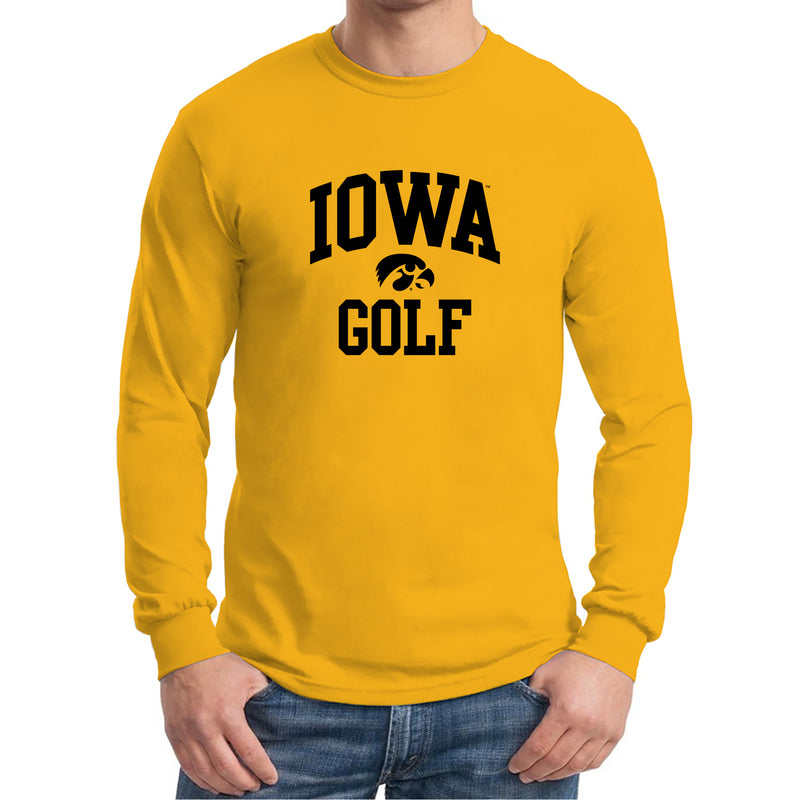 University of Iowa Hawkeyes Arch Logo Golf Long Sleeve T Shirt- Gold
