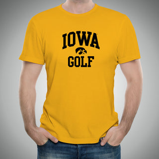 University of Iowa Hawkeyes Arch Logo Golf Short Sleeve T Shirt - Gold