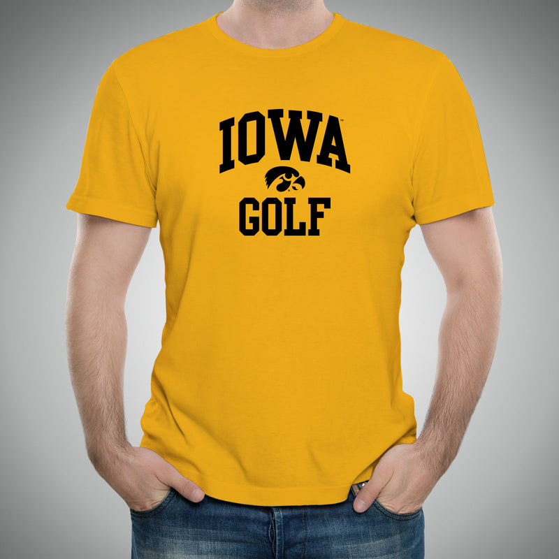 University of Iowa Hawkeyes Arch Logo Golf Short Sleeve T Shirt - Gold