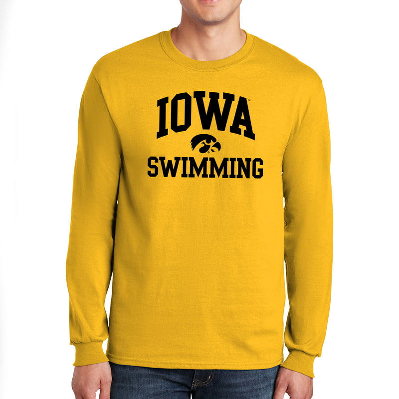 University of Iowa Hawkeyes Arch Logo Swimming Long Sleeve T Shirt- Gold