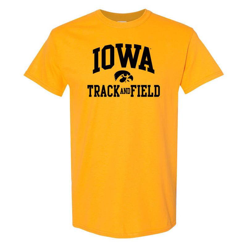 University of Iowa Hawkeyes Arch Logo Track & Field Short Sleeve T Shirt - Gold