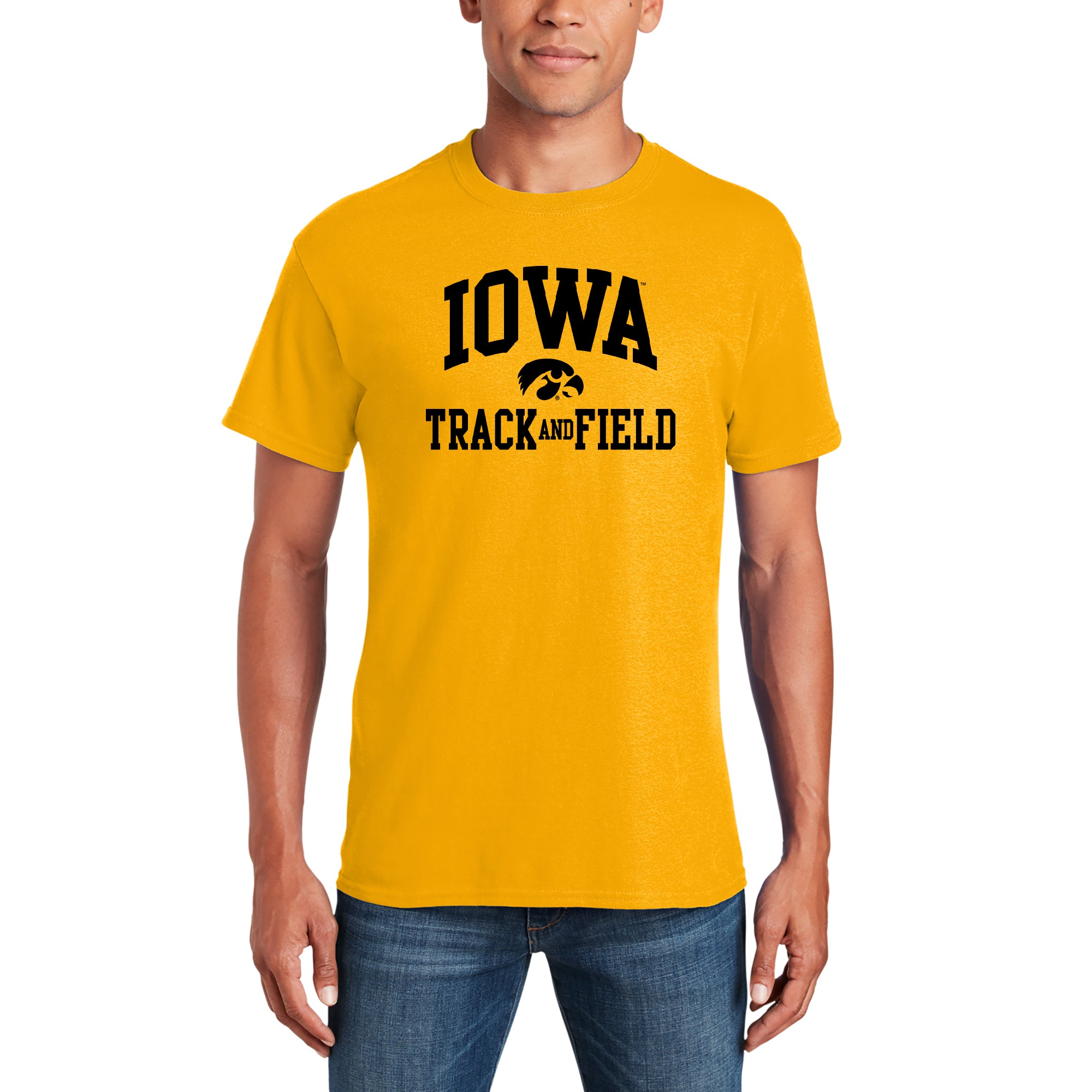 Iowa Hawkeyes Arch Logo Wrestling T-Shirt - Gold (Unisex Adult)