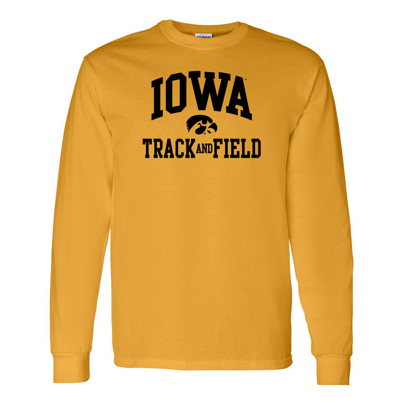 University of Iowa Hawkeyes Arch Logo Track and Field Long Sleeve T Shirt- Gold