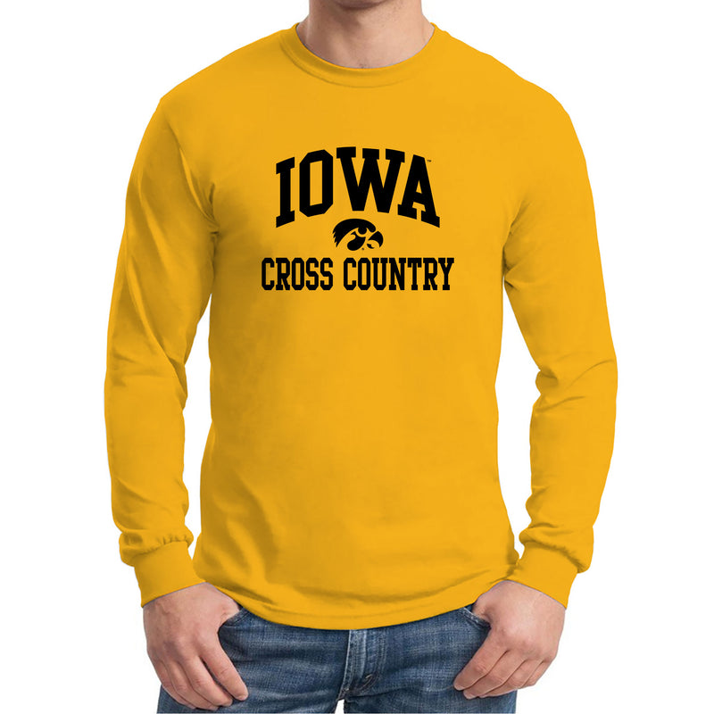 University of Iowa Hawkeyes Arch Logo Cross Country Long Sleeve T Shirt- Gold