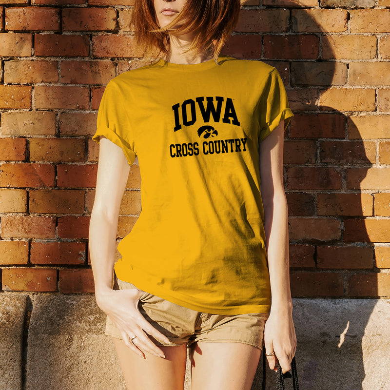 University of Iowa Hawkeyes Arch Logo Cross Country Sleeve T Shirt - Gold