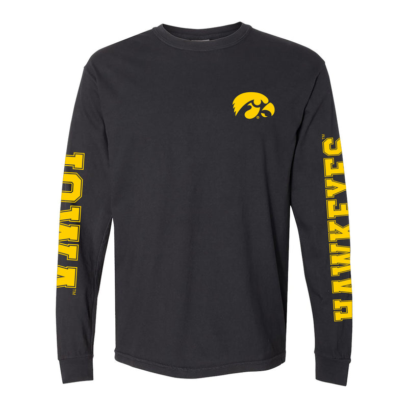 University of Iowa Hawkeyes Double Sleeve Comfort Colors Long Sleeve T Shirt - Black