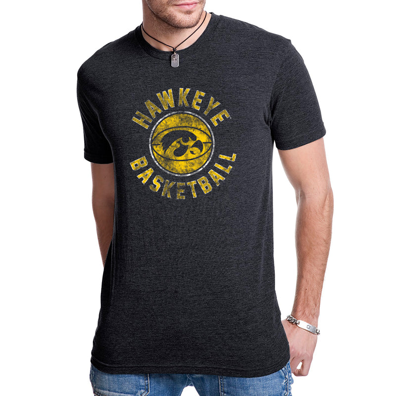University of Iowa Hawkeyes Basketball Distress Next Level Short Sleeve T Shirt - Vintage Black