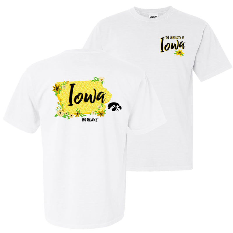 Floral State Iowa Hawkeyes Comfort Colors Short Sleeve T Shirt - White