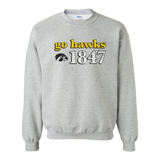 Throwback Year Stripe Iowa Hawkeyes Heavy Blend Crewneck - Sport Grey