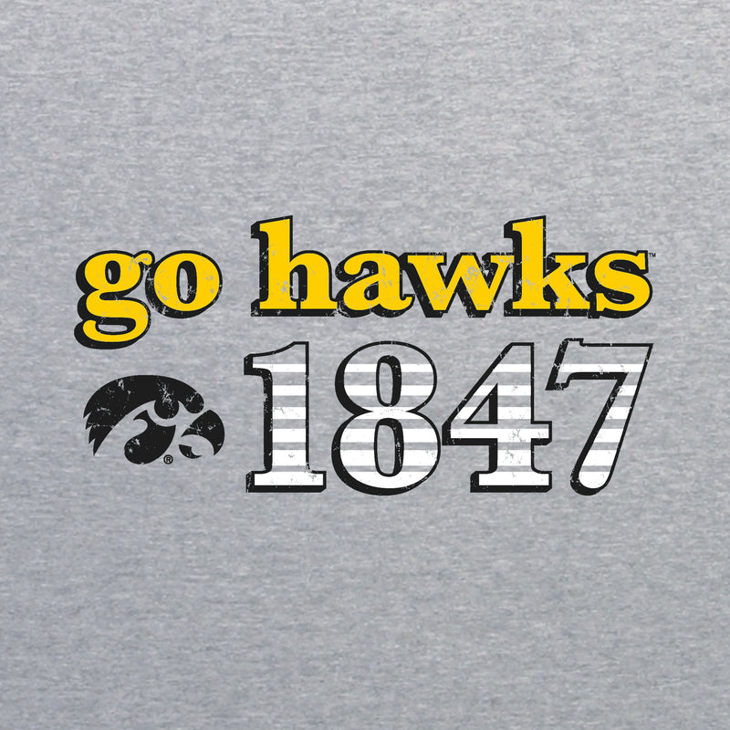 Throwback Year Stripe Iowa Hawkeyes Heavy Blend Hoodie - Sport Grey