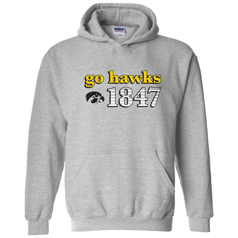 Throwback Year Stripe Iowa Hawkeyes Heavy Blend Hoodie - Sport Grey