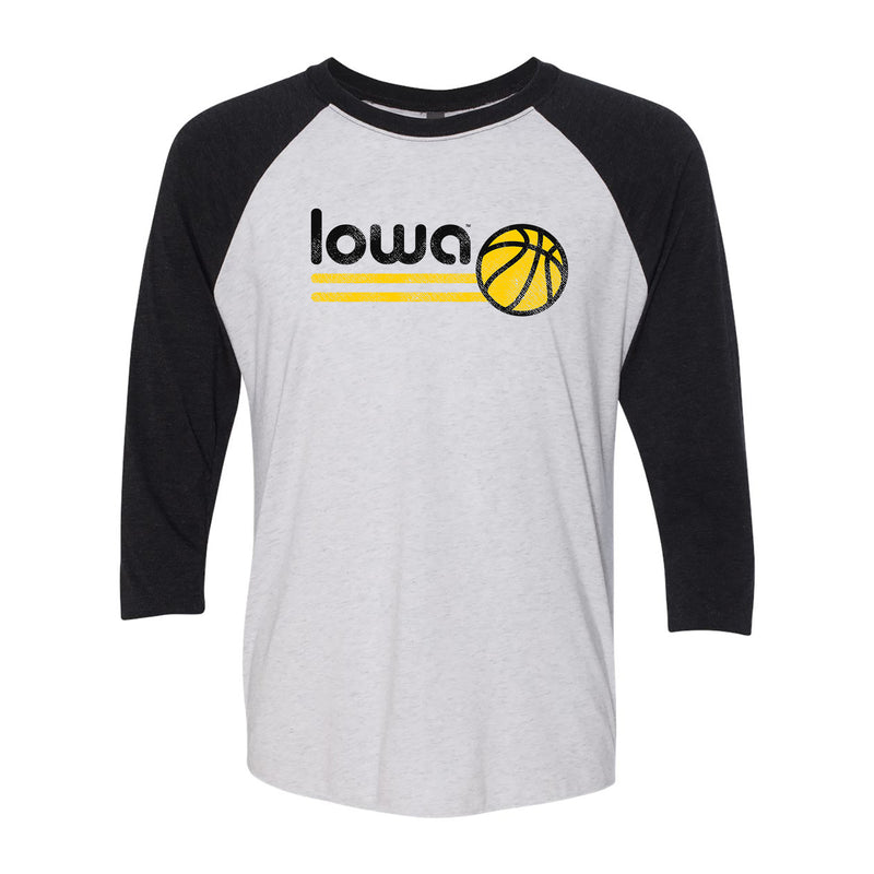 University of Iowa Hawkeyes Basketball Bubble Next Level Raglan T Shirt - Heather White/Black