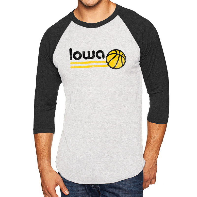 University of Iowa Hawkeyes Basketball Bubble Next Level Raglan T Shirt - Heather White/Black