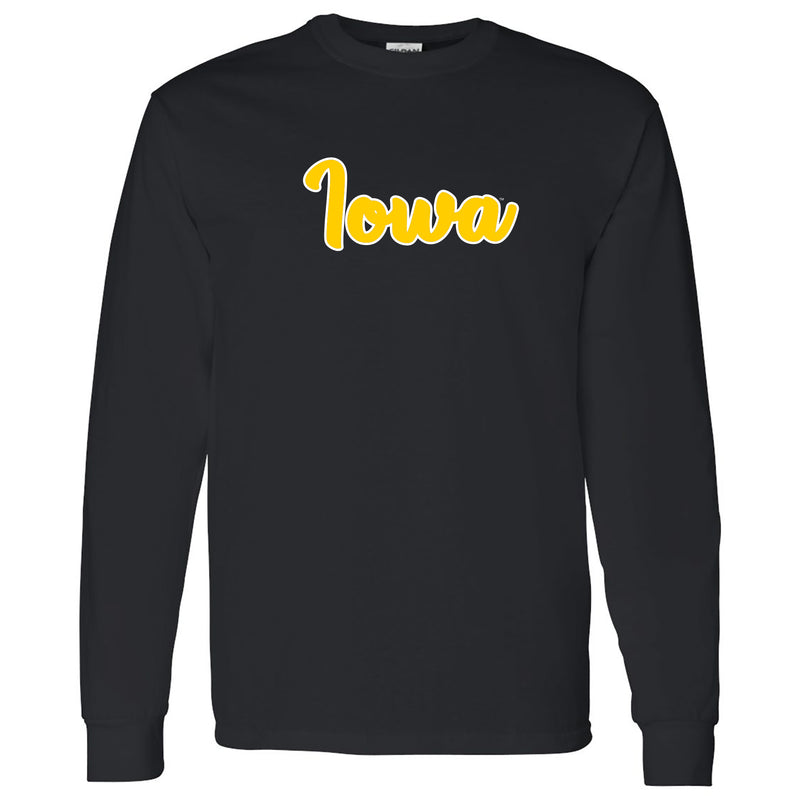 University of Iowa Hawkeyes Basic Script Cotton Long Sleeve T Shirt - Black